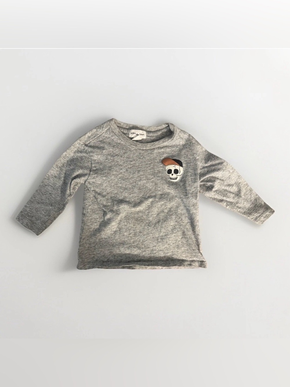 Miles The Label Baby Shirt 12M Grey Skeleton Long Sleeve Organic Cotton